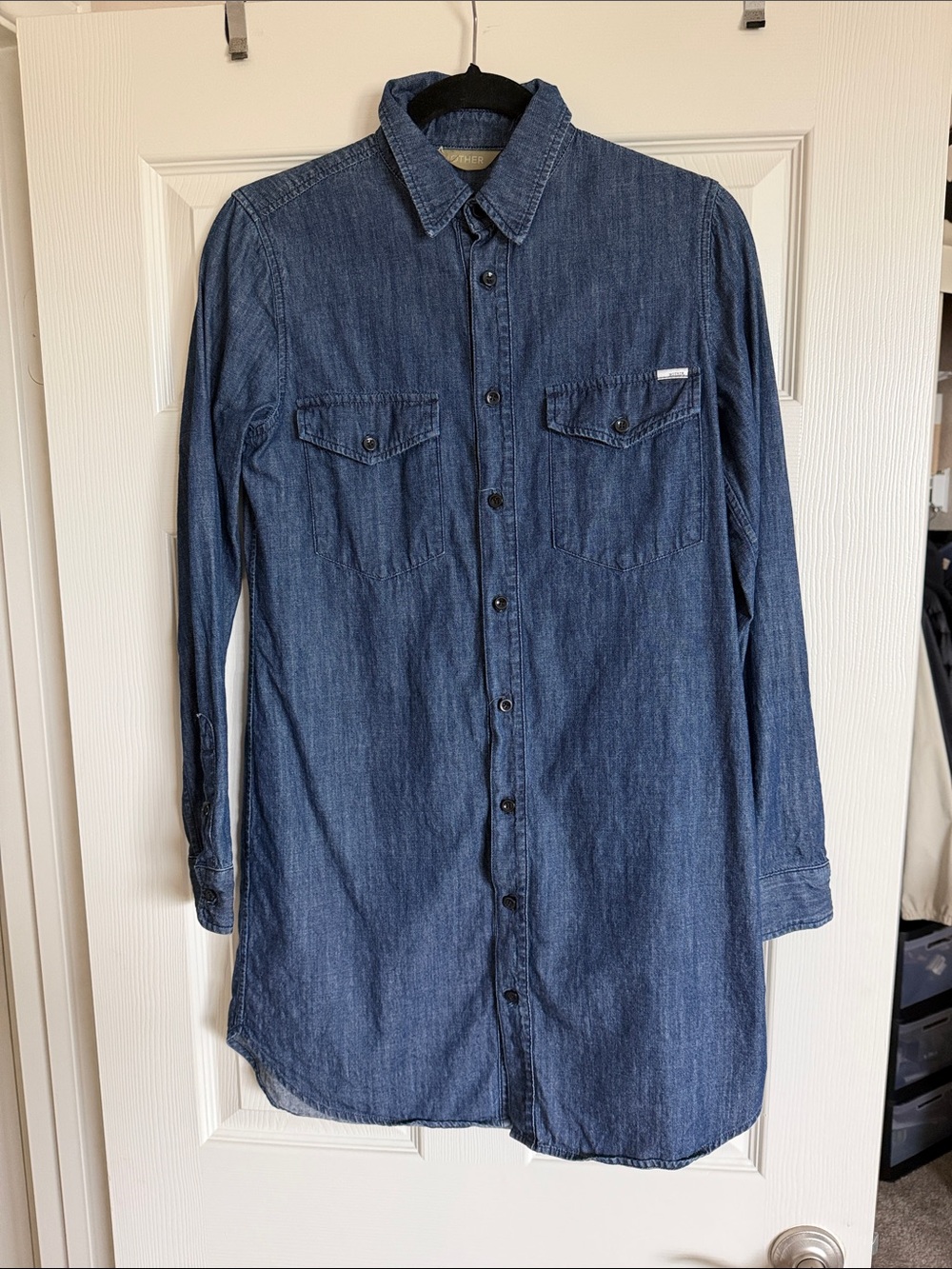 MOTHER Denim Chambray Button Down Shirt Dress Blue